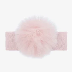 Baby Girls Pink Wool Knit Pom-Pom Headband