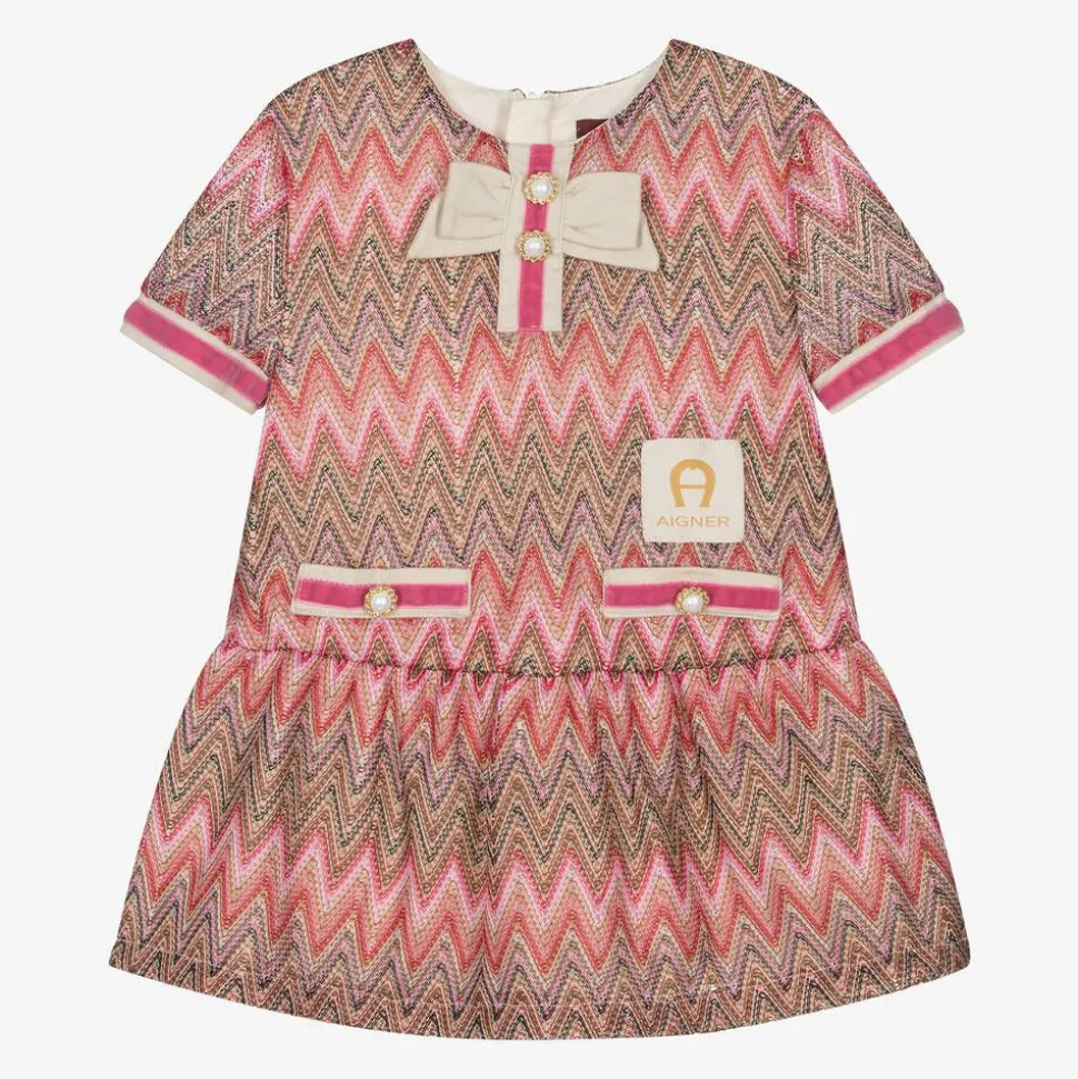 Baby Girls Pink Zigzag Weave Dress