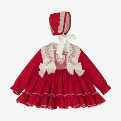 Baby Girls Red Cotton & Lace Dress Set