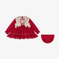 Baby Girls Red Cotton & Lace Dress Set