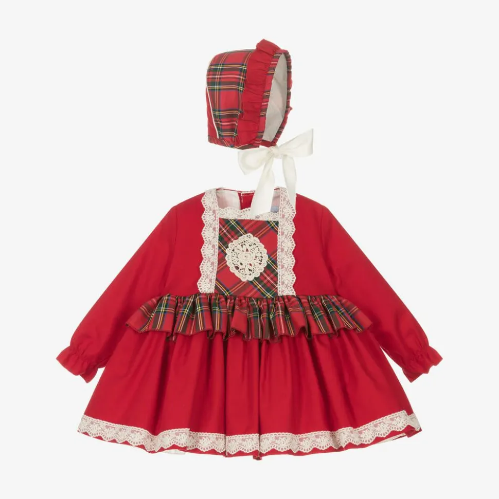 Baby Girls Red Cotton Tartan Dress Set