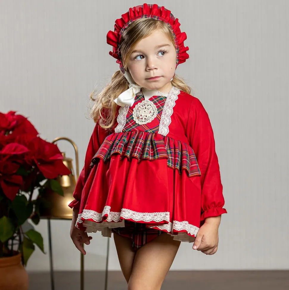 Baby Girls Red Cotton Tartan Dress Set