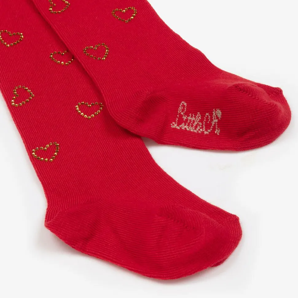 Baby Girls Red Heart Diamanté Tights