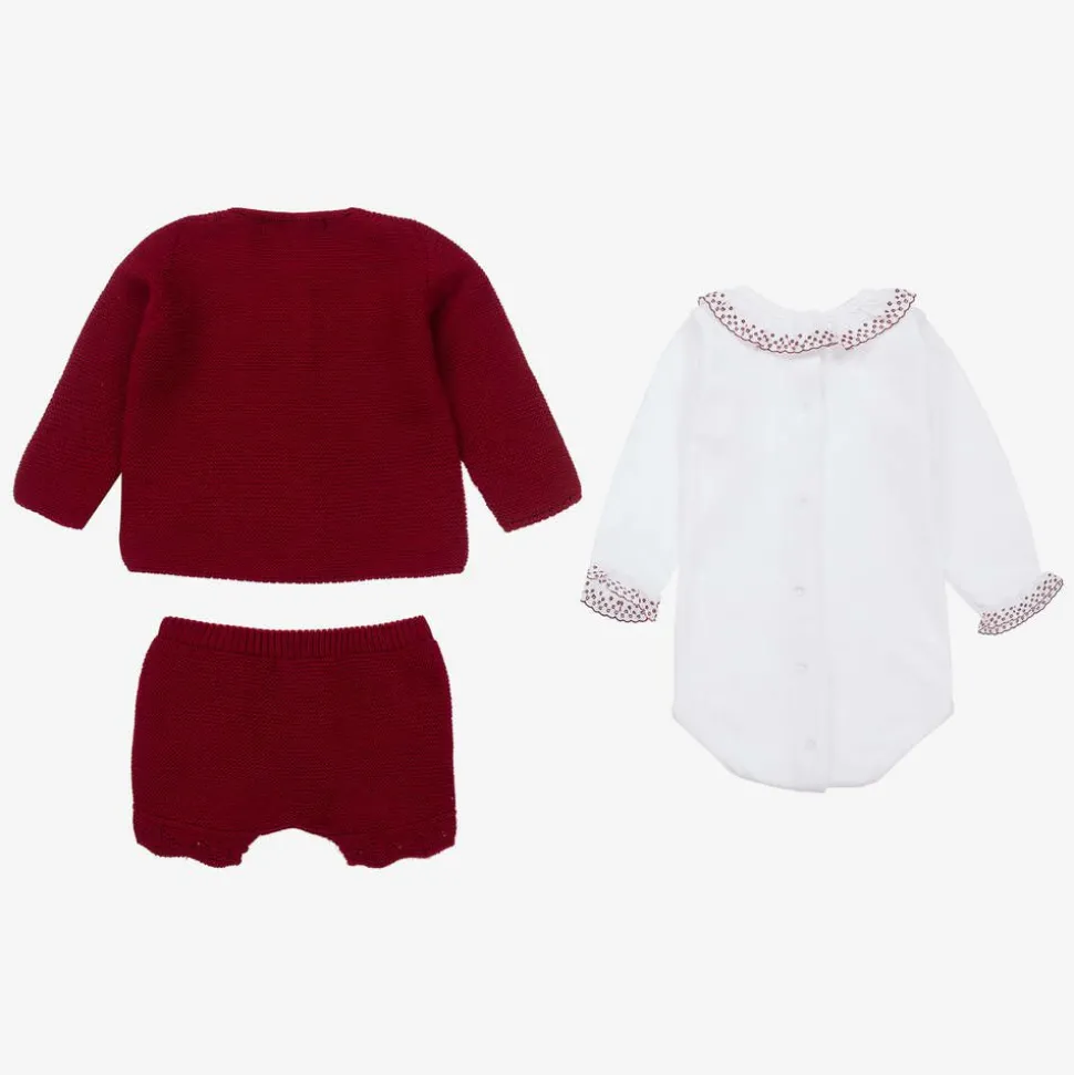 Baby Girls Red Knitted Shorts Set