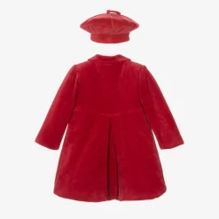 Baby Girls Red Velour Coat & Hat Set