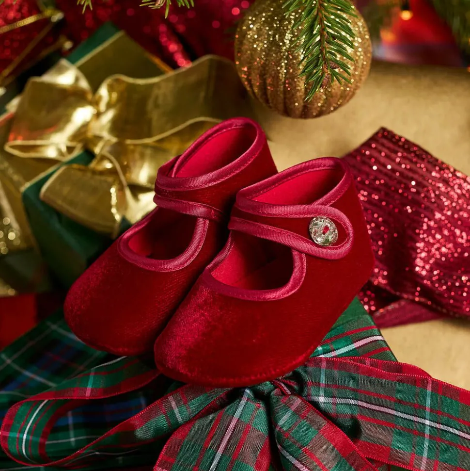 Baby Girls Red Velvet Pre-Walker Shoes