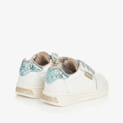 Baby Girls White & Blue Leather Trainers