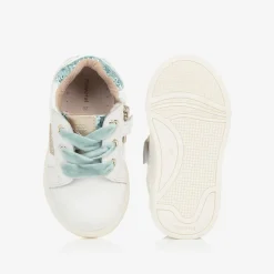 Baby Girls White & Blue Leather Trainers
