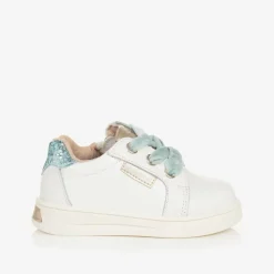 Baby Girls White & Blue Leather Trainers