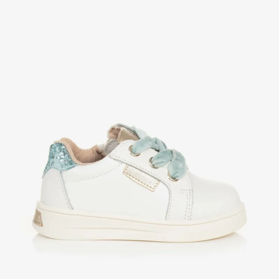 Baby Girls White & Blue Leather Trainers