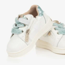 Baby Girls White & Blue Leather Trainers