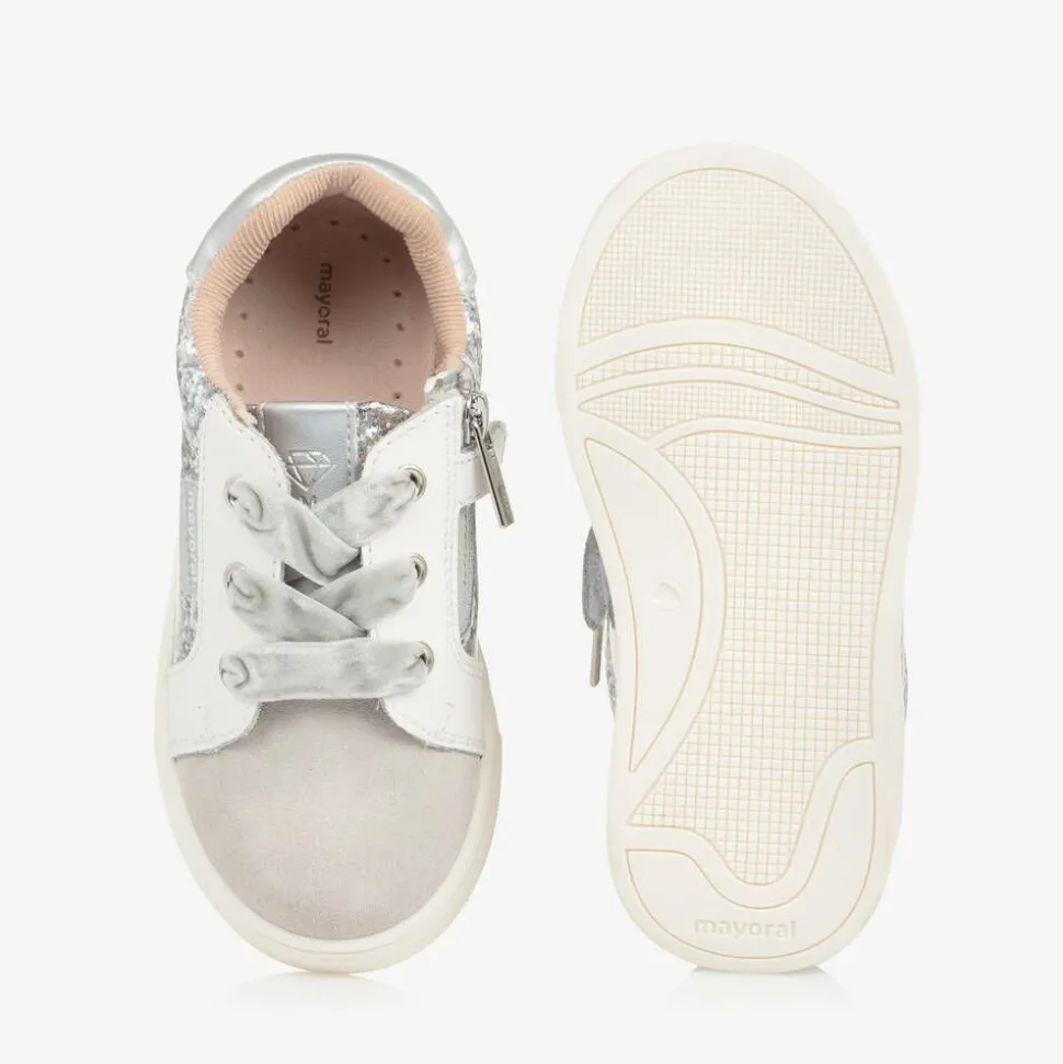 Baby Girls White & Silver Leather Trainers