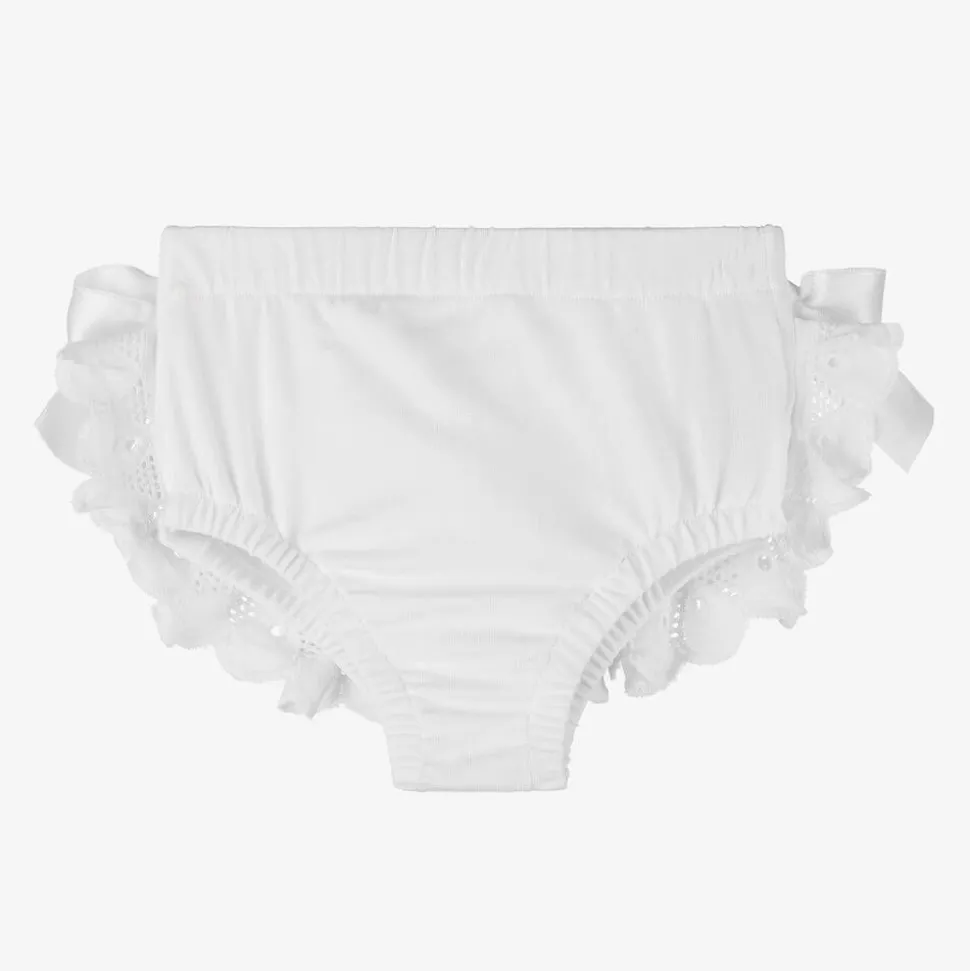 Baby Girls White Cotton Bloomer Shorts