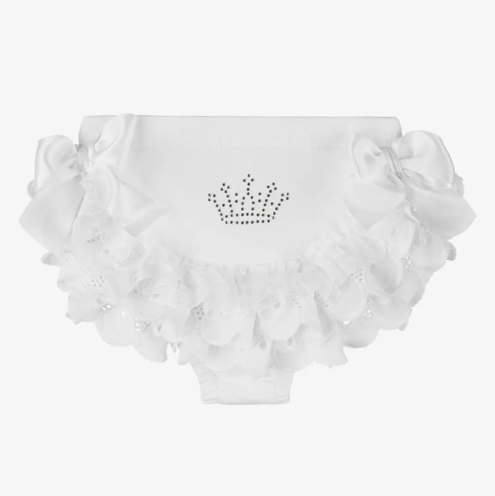 Baby Girls White Cotton Bloomer Shorts