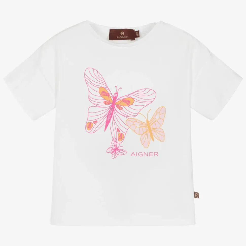 Baby Girls White Cotton Butterfly T-Shirt