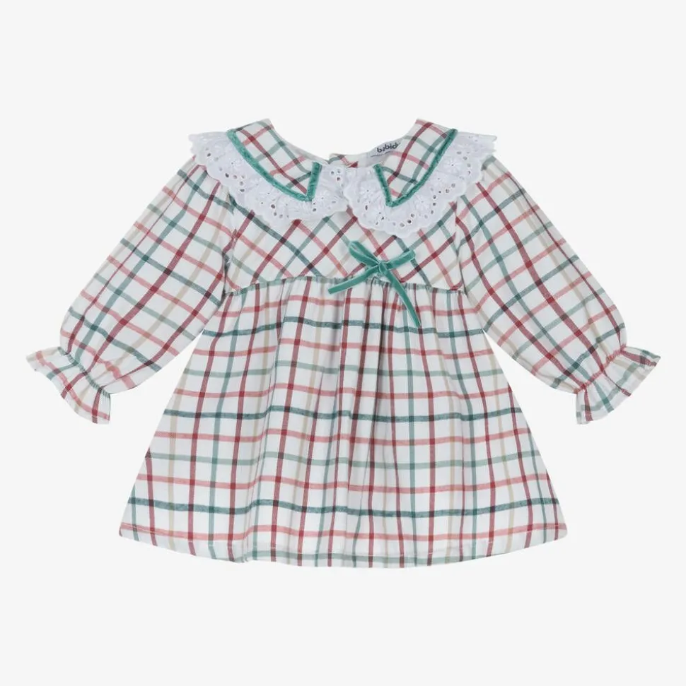 Baby Girls White Cotton Checked Dress