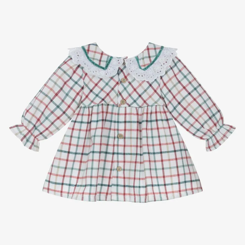 Baby Girls White Cotton Checked Dress