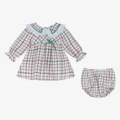 Baby Girls White Cotton Checked Dress
