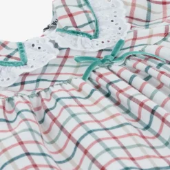 Baby Girls White Cotton Checked Dress