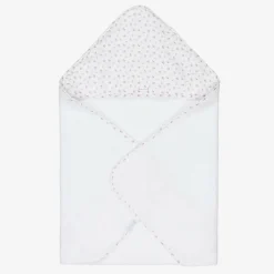 Baby Girls White Cotton Floral Hooded Towel