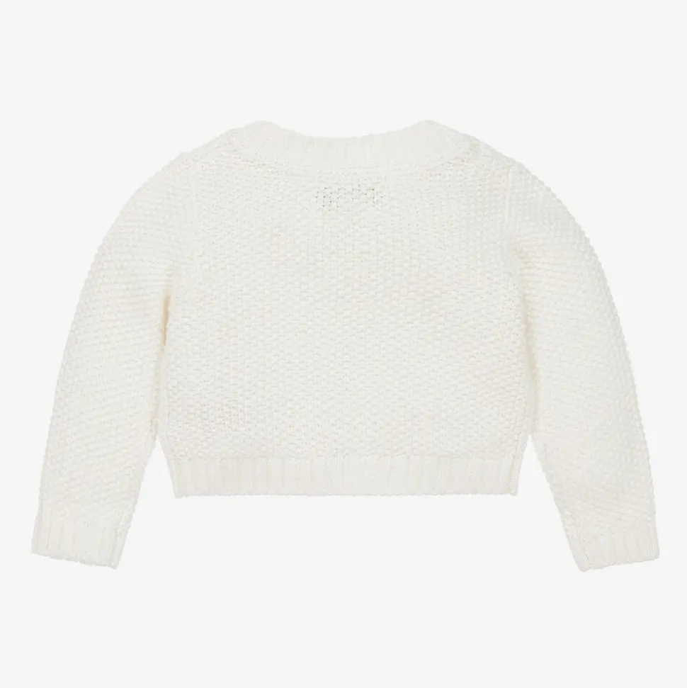 Baby Girls White Cotton Knit Cardigan