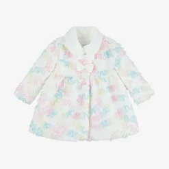 Baby Girls White Faux Fur & Tulle Coat
