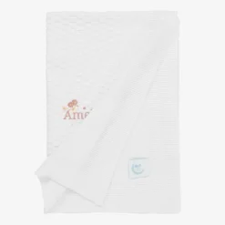 Baby Girls White Personalised Cotton Blanket (88cm)