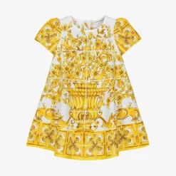 Baby Girls Yellow Majolica Print Cotton Dress