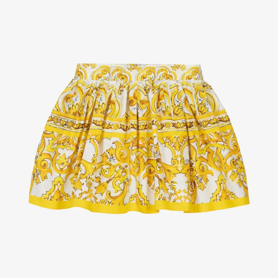 Baby Girls Yellow Majolica Print Cotton Skirt