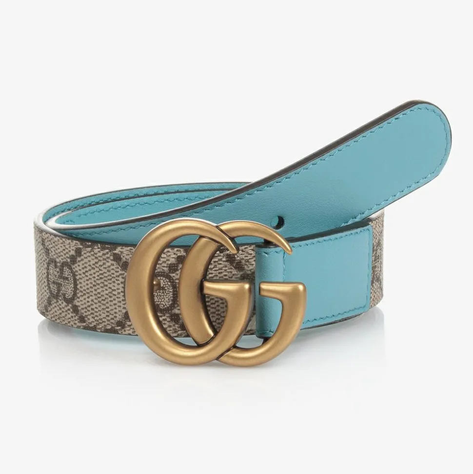 Beige & Blue GG Logo Belt