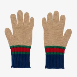 Beige & Blue Wool Gloves
