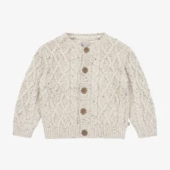 Beige Cable Knit Cotton Cardigan