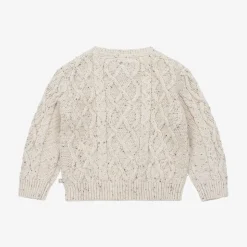 Beige Cable Knit Cotton Cardigan