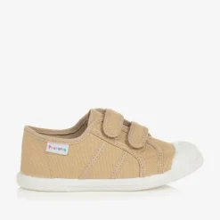 Beige Canvas Velcro Trainers