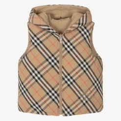Beige Check Reversible Down Gilet