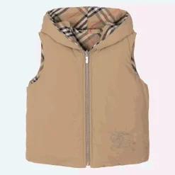 Beige Check Reversible Down Gilet