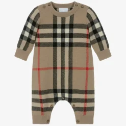 Beige Check Wool & Cashmere Baby Romper