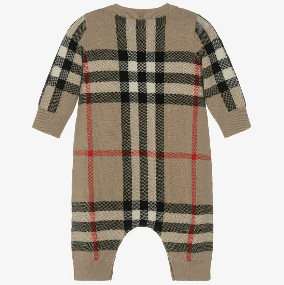 Beige Check Wool & Cashmere Baby Romper