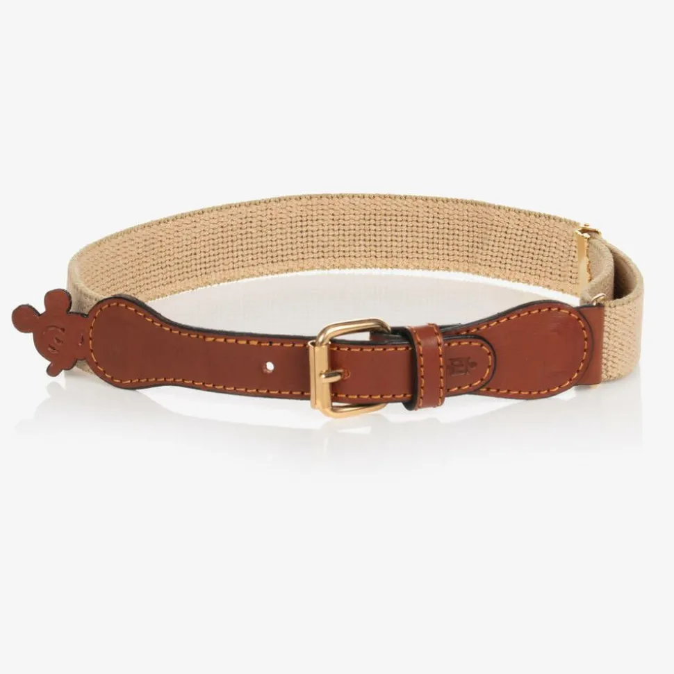 Beige Cotton & Leather Mouse Belt