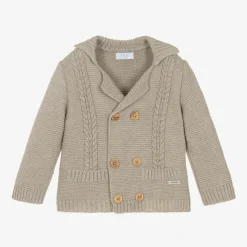 Beige Cotton & Wool Knitted Cardigan