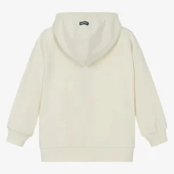 Beige Cotton Hooded Zip-Up Top