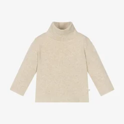 Beige Cotton Knit Turtleneck Baby Sweater