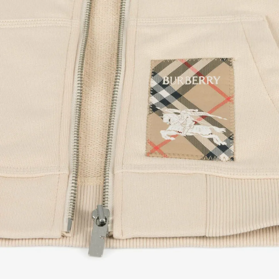 Beige Cotton Zip-Up Top