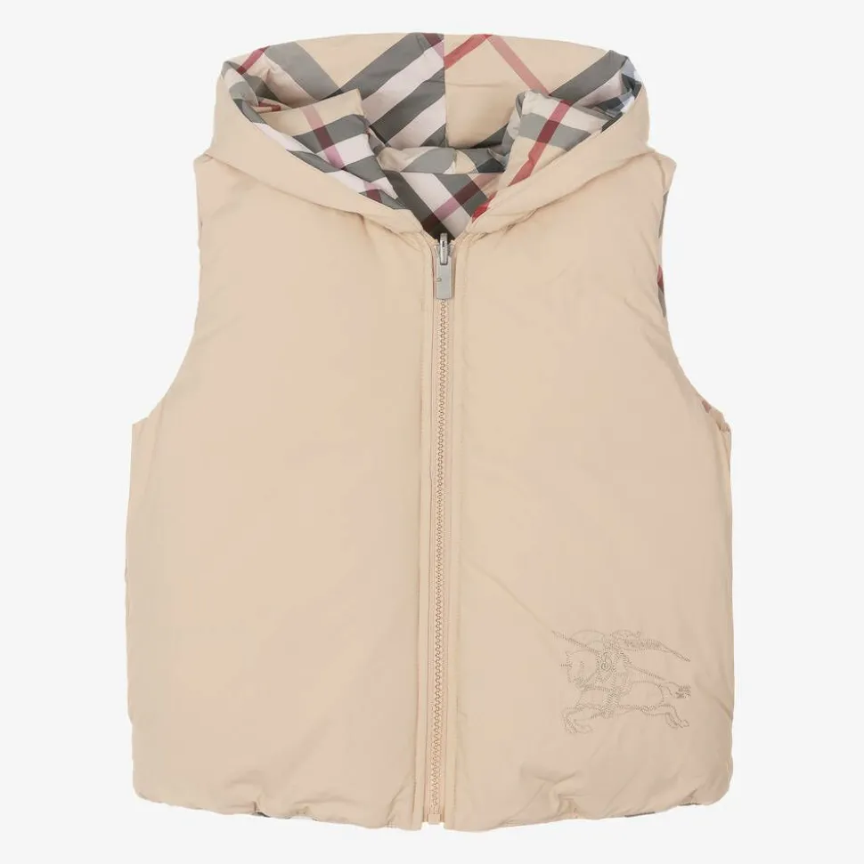 Beige Down Padded Reversible Gilet