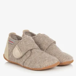 Beige Felted Wool Slippers