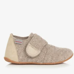 Beige Felted Wool Slippers