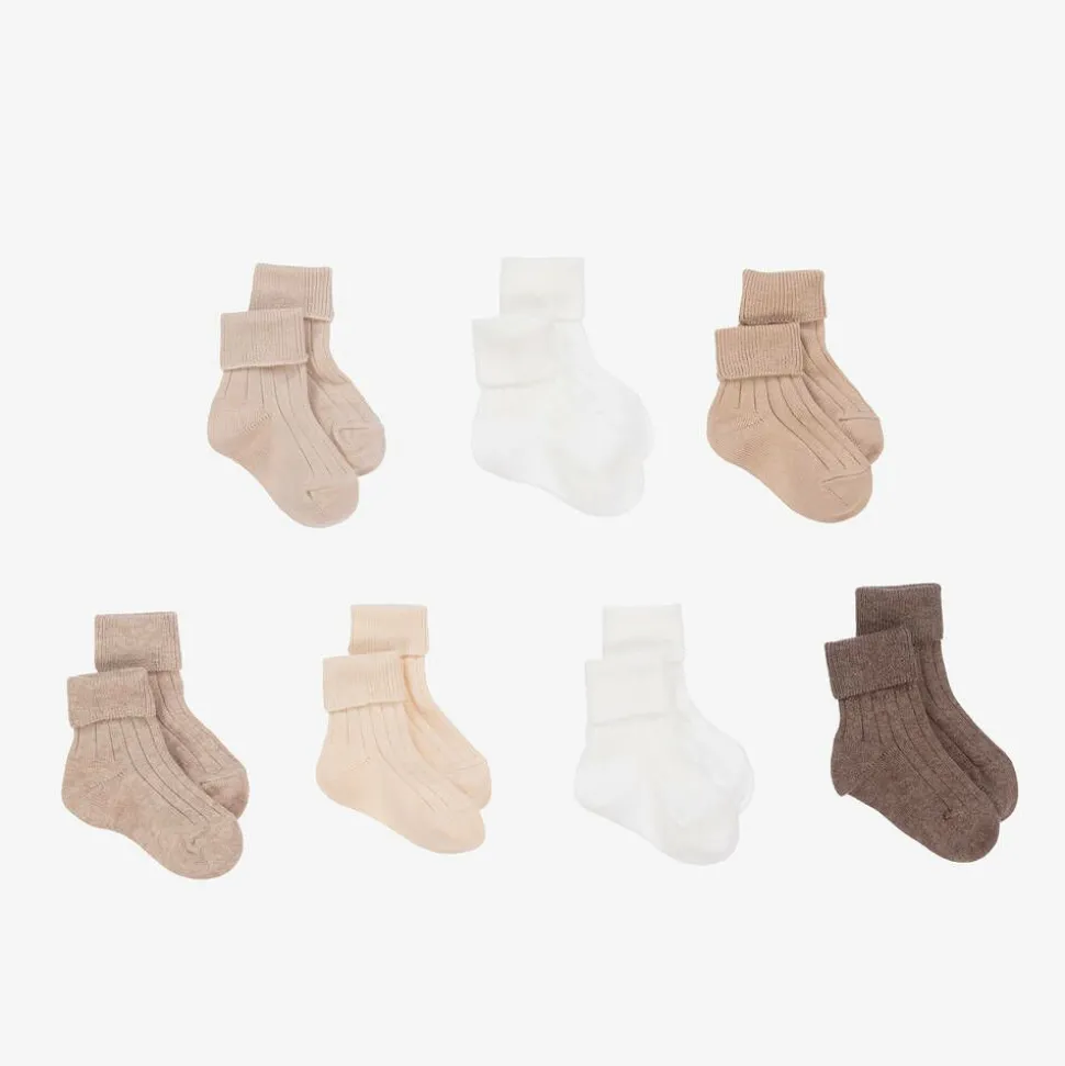 Beige Knitted Baby Socks (7 Pack)