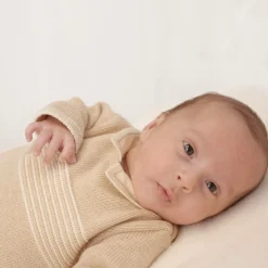 Beige Knitted Cotton Trouser Set