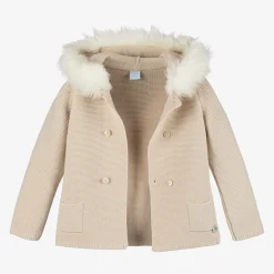 Beige Knitted Hooded Coat