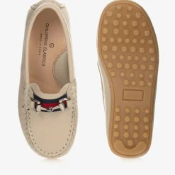 Beige Leather Moccasin Shoes